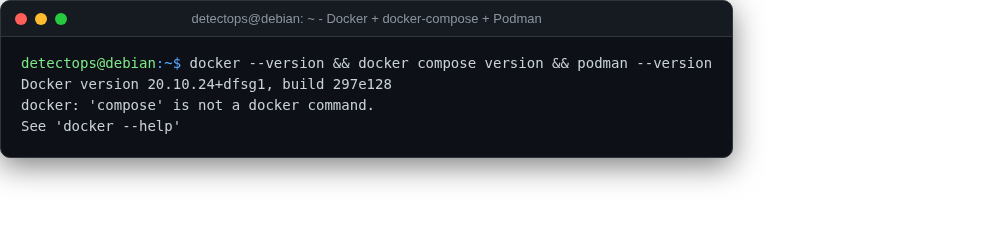 Docker + docker-compose + Podman screenshot