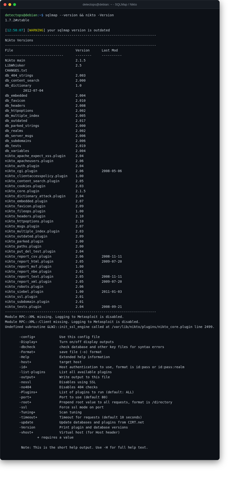 SQLMap / Nikto screenshot